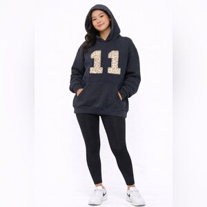 PacSun Navy Hoodie with Leopard Print Number